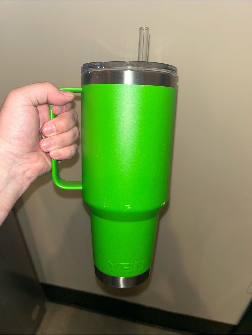 Yeti Bright Green Insulated Tumbler with Handle and Straw